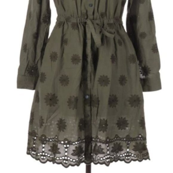 Maison Jules Embroidered Green Floral Eyelet Dress M - Picture 5 of 6